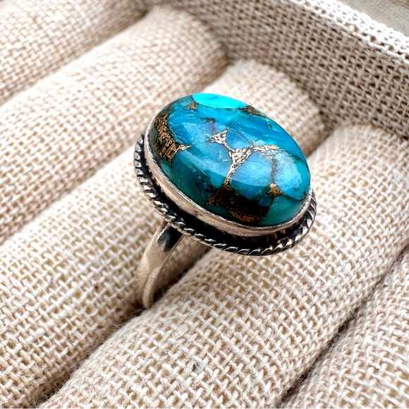 Copper Turquoise and Sterling Silver Ring Size 8 - Picture 4 of 6